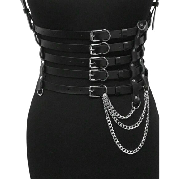 Women Gothic Style 5 Layer Chain Faux Leather Harness - Picture 4 of 4